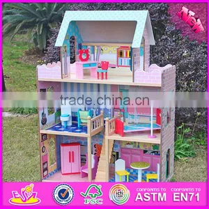 2017 New Products Lovely Children Wooden Large Dolls House W06A037 thumbnail-1