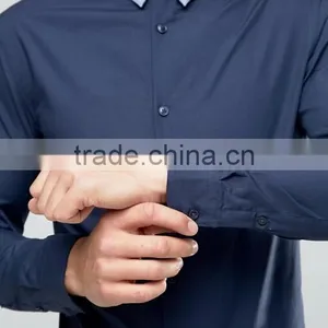 Guangzhou High Quality Custom Long Sleeve Spread Double Collar Chest Pocket Mens 65% Polyester 35% Cotton Casual Navy Shirts thumbnail-3