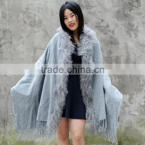 CX-B-P-04B Fashion Accessories 2017 Cashmere Shawl With Fur Trim thumbnail-1