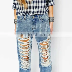 Ripped Damaged Fashion Sexy Ladies Jeans Pants Wholesale thumbnail-3