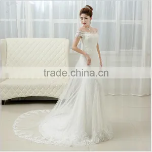 2017 Fashion Wedding Dress New Bride Korean Boat Neck Evening Dress Fishtail Skirt Long Drag Tail thumbnail-5