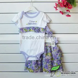 Infant Baby Rompers With Blue Flower Skirts+hairband 3pcs Outfits Infant Romper Sets thumbnail-1