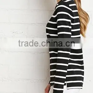 Girls Round Collar Stripe Cotton Long Sleeve Sweater thumbnail-3