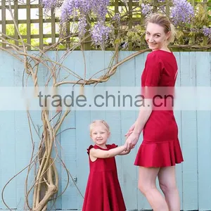 Mother Daughter Matching Dress Set Red Women Party Dress Latest Frock Design thumbnail-3