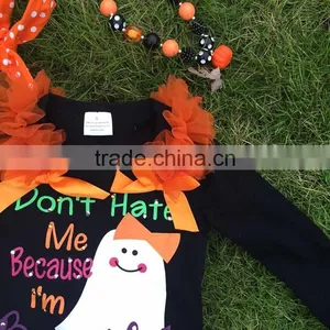 Halloween Gost Sequins Short Outfits Girls Print Suit Long Sleeves Top Set With Matching Necklace and Headbans Set thumbnail-6