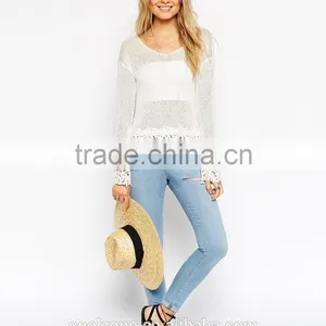 Women Dropped Shoulders Lightweight Fabric Crochet Top,crochet Top Fashion Blouses 2015 thumbnail-5