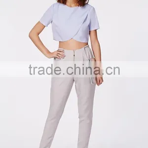 Hot Selling Wrap Front Baby Blue Crop Top Wholesale Women Tank Tops thumbnail-3