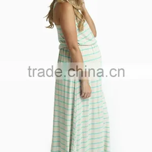 Comfortable Fit Round Neck Stripe Maternity Maxi Dress Wholesale Maternity Clothes 2016 thumbnail-2