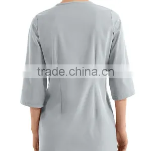 Solid Blue Color OEM Zipper Closure 3/4 Sleeve Women Spa Coat thumbnail-6