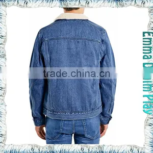 Cool Design Vintage Mens Fur Collar Short Fleece Lining Blue Denim Jackets thumbnail-2