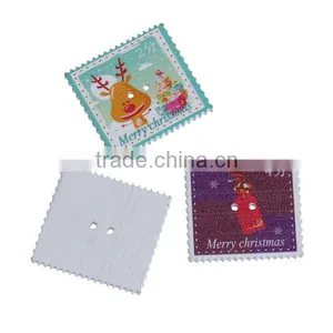 Wood Sewing Buttons Scrapbooking 2 Holes Postage Stamp At Random Christmas Pattern 33mm x 31mm thumbnail-3