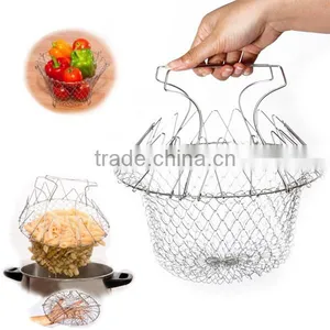 2016 New Arrival Hot Sale Foldable Steam Rinse Strain Fry Chef Basket Strainer Net Kitchen Cooking Too thumbnail-1