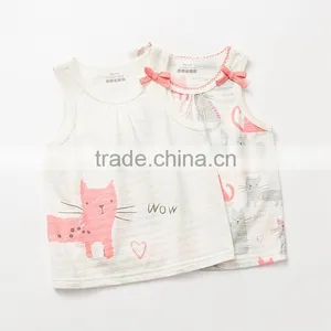 Children's Cute Cat Print Knitted Sleeveless v Neck Under Shirts thumbnail-1