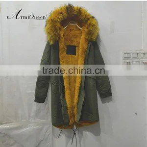 Italy Style New Desgin Long Winter Warm Fur Jacket Hood Coats Outwear Faux Fur Lined Parka thumbnail-1