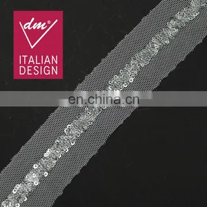 Beautiful Italy Design Sliver Sequin Mesh Lace Trim for Clothes thumbnail-1
