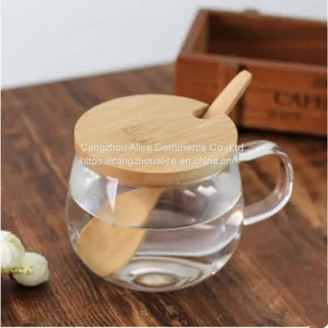 Eco-Friendly Reusable New Style Stylish Glass Coffee Cup With Bamboo Lid thumbnail-2