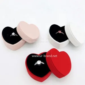 Wholesale Pink Lychee Pattern PU Leather Heart-shaped Mini Wedding Ring Packaging Gift Box thumbnail-4
