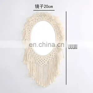 Macrame Tapestry Tassel Handmade Rope Woven Decorative Round Leaf Moon Boho Chic Wall Hanging Mirror thumbnail-4