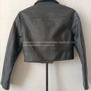 Spring/Autumn Women's Washed Eco Leather Motorcycle Biker Jacket thumbnail-3