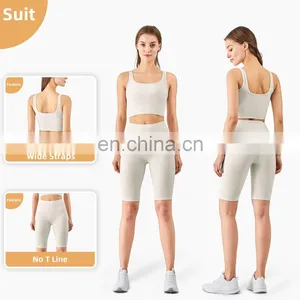 Eco Yoga Bra Ribbed Square Back Yoga Sports Bra Wear Gym Clothing Womens Fitness Top thumbnail-3