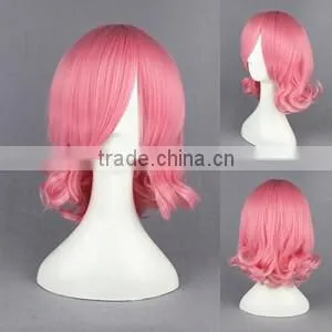 High Quality 35cm Short Curly Touhou Project-Saigyouji Yuyuko Pink Synthetic Anime Wig Cosplay Costume Hair Wig Party Wig thumbnail-2
