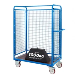 Heavy Duty Metal Wire Logistics Trolley With Handle Roll Container Cage 14 thumbnail-1