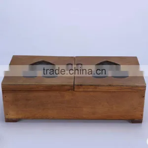 Unique Painted Storage Wooden Box Wooden Crate With Glass Set of 2 thumbnail-4