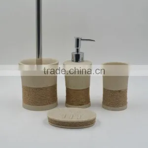 Beige Polyreisn Sandstone Bathroom Accessories Set With Hemp Rope thumbnail-1