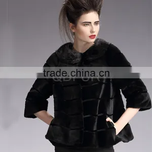 QD29224 Outerwear Wholesale Short Style Real Piece Rex Rabbit Fur Women Jacket thumbnail-1