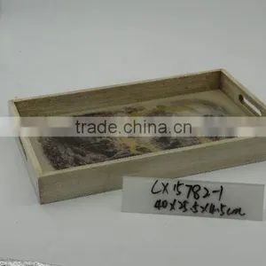 Antique Painted Rectangle Wooden Glass Mirror Tray thumbnail-1