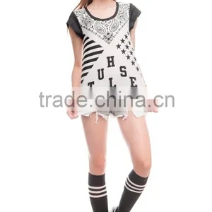 High Quality Custom 3D Printing Hustle Sports Gym Tshirt Women thumbnail-1