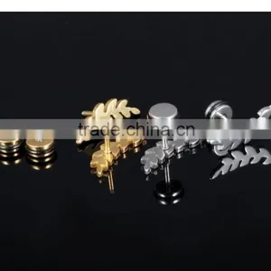 2016 Spring Latest Fashion Men Jewelry Accessories Long Top Design Golden Leaf Earring for Men thumbnail-4