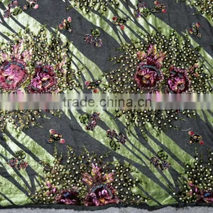 Guangdong Supplier High End Multicolor African Styles Velvet Lace Fabrics With Jewellery thumbnail-2