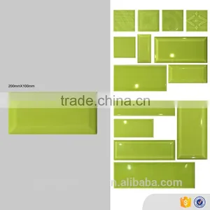 Brick Texture Bevel Glossy Surface Ceramic Bathroom Tile, Glazed Green 100x200mm Wall Tiles Foshan Factory With Good Quality thumbnail-1