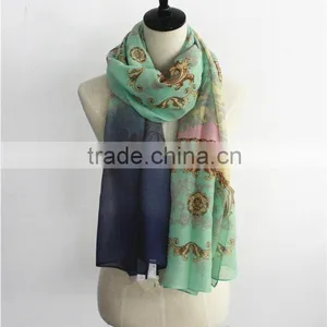 Ladies 100% Polyester Printed Green Silklike Long Scarf /Shawl 1000pcs in Stock thumbnail-1