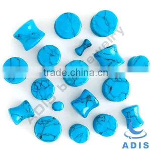 Body Piercing Wholesale Custom Charming Blue Turquoise 30mm Stone Gauges thumbnail-5