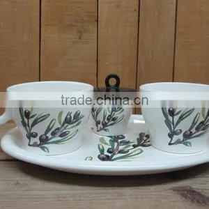 New Olive Ceramic Tea Cup With Sugar Bowl and Saucer Set thumbnail-1