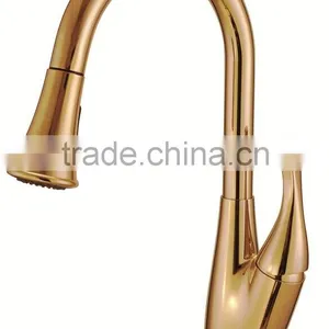 CUPC NSF AB1953 Single Handle Pull-Down Kitchen Faucet With Polished Brass thumbnail-1
