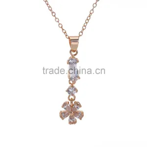 Fashion Long Flower Charm Necklace Wholesale Gold-Tone Silver Cubic Zirconic Necklace thumbnail-2