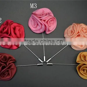 Long Needle Stick Satin Fabric Rose Lapel Pins Flower for Men Blue LAP003 thumbnail-3