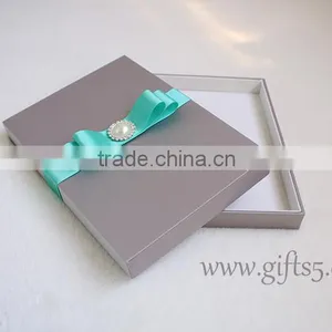 Luxury Wedding Invitation Boxes With Pearl Ribbon thumbnail-5