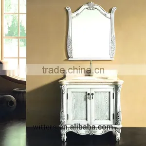 WTS-1066 35'' Antique Single Sink Solid Wood White Bathroom Vanity Cabinets thumbnail-1