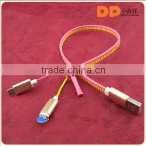 Top Sell Product Colorful Zipper Usb Cable Illuminated Fluorescent Zipper Cable 2 in 1 Usb Data Cable thumbnail-2