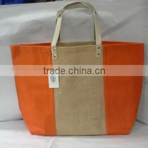 New Fashion Orange Tan Jute Tote Bag thumbnail-1