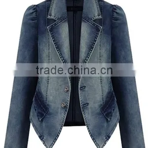 New Fashion Vintage Women`s Long Sleeve Denim Jeans Blazers Ladies Trend Suit Jacket thumbnail-1