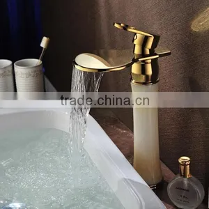 Gold Plated Waterfall Faucet ,oak Wood Cabinet Faucet , Marble Counter Basin Mixer thumbnail-3
