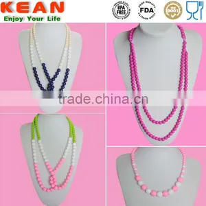 Different Style Silicone Bead Necklace Silicone Teething Necklace Quartz Pink Blue Green thumbnail-6