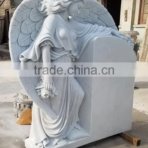 White Marble Angel Carving Monument Tombstone thumbnail-2