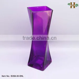 Hebei Factory Square Flower Vase Colored Glass Decorative Vase thumbnail-5