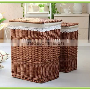 Sets 2 Whole Willow Material Laundry Basket With Lid With Lining With Handls on the Side of the Basket thumbnail-2